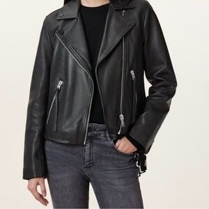 NWT AllSAINTS Dalby Biker Women's Black Leather Jacket US 6
